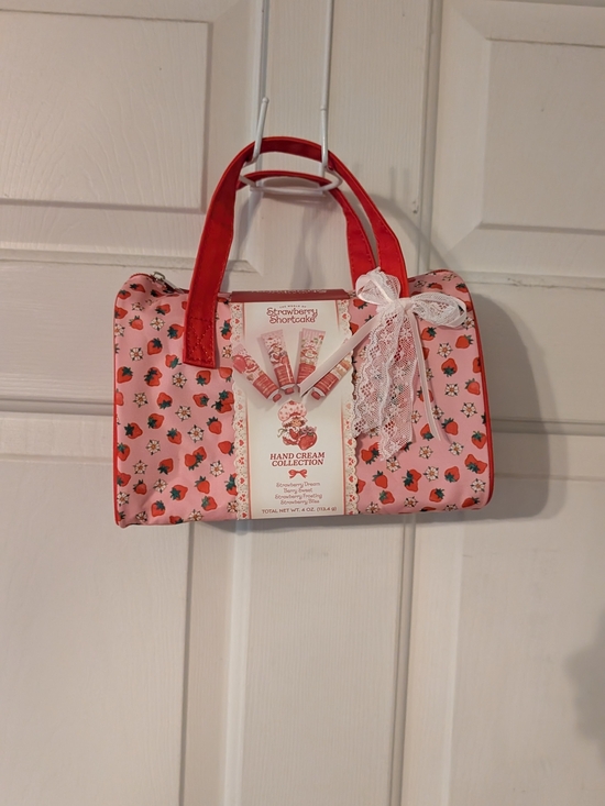 Strawberry Shortcake Handbags - Strawberry Shortcake SMALL Pink Cosmetic Bag with Red Handles